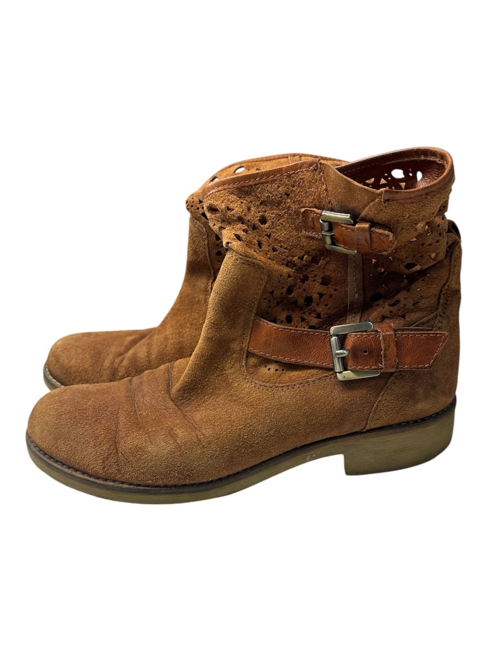 Geox Respira Slouchy Cutout Suede Leather Ankle Boots with Buckles, size 39